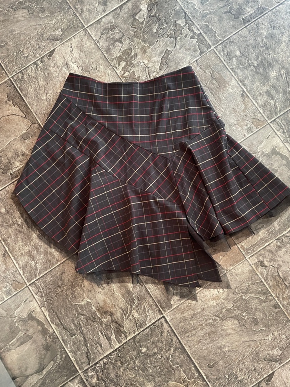 Vintage NEVADA Plaid Asymmetrical Flared Crinoline Trimmed Urban Goth Skirt